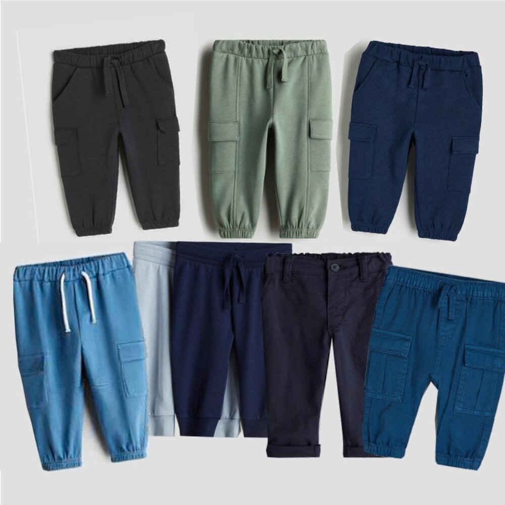H&M 8 Piece Baby Pants Bundle Grey/Green/Blue, 12 months